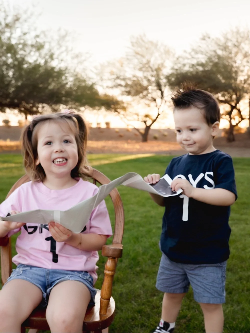 Set of 3 gender announcement shirts, tie breaker